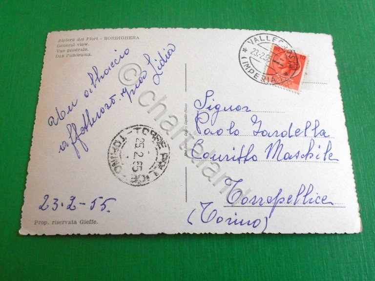 Cartolina Bordighera - Panorama 1955.