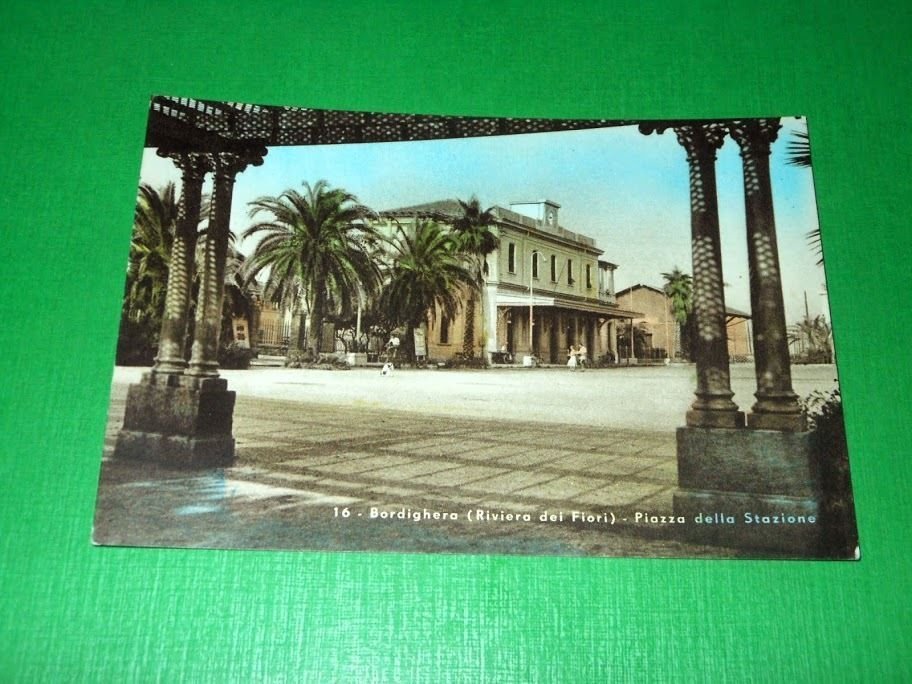 Cartolina Bordighera - Piazza della Stazione - 1955 ca.
