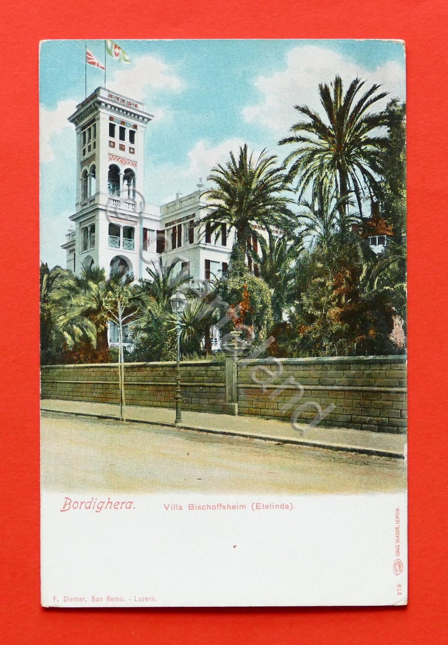 Cartolina Bordighera - Villa Bischoffsheim - 1905 ca..
