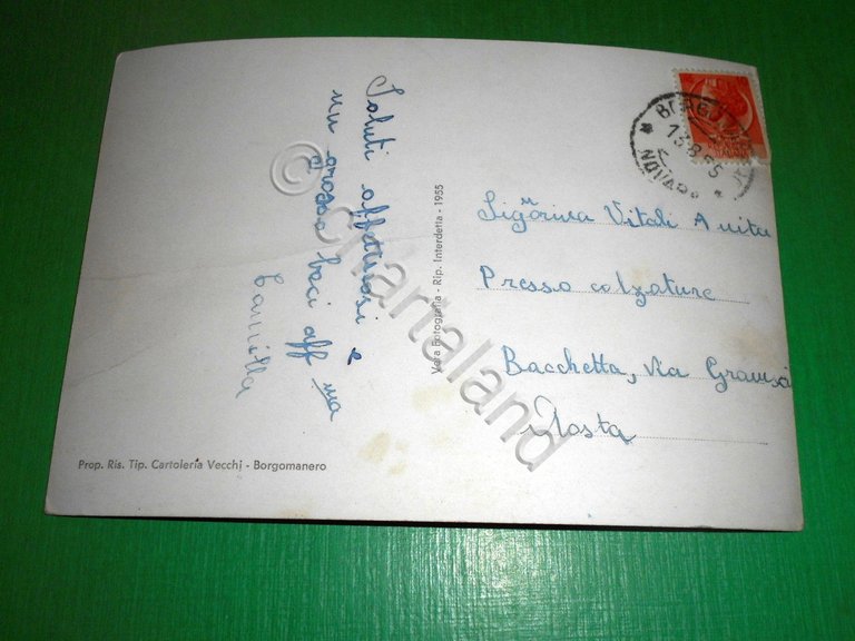 Cartolina Borgomanero - Stazione Ferroviaria 1955 .