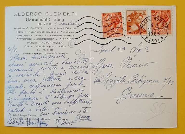 Cartolina Bormio - Albergo Clementi - 1965