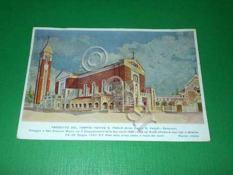 Cartolina Brescia - Progetto del Tempio Votivo S. Paolo 1941.