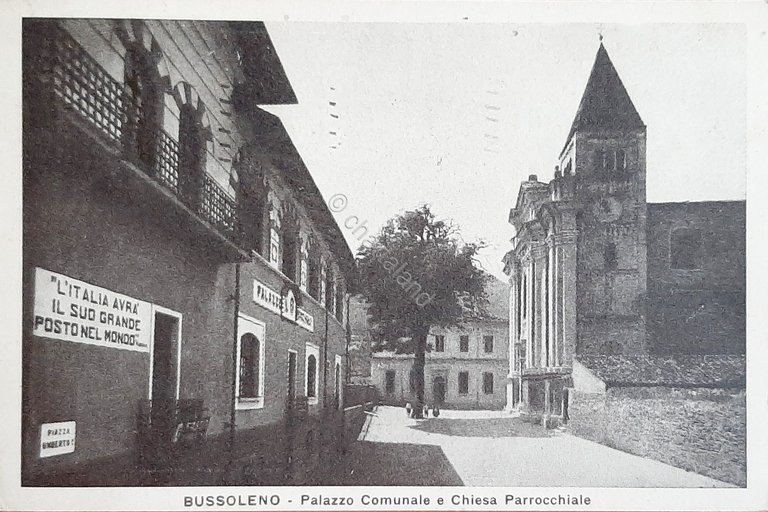 Cartolina Bussoleno - Palazzo Comunale e Chiesa Parrocchiale - 1940