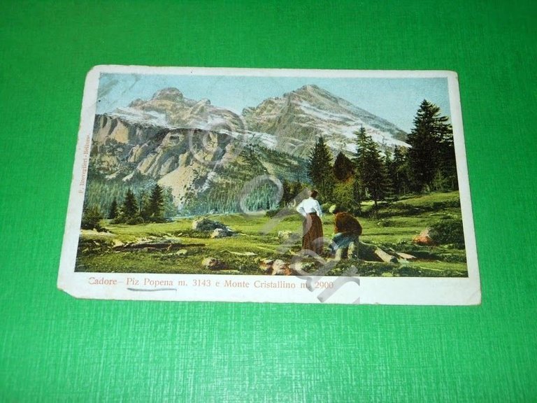 Cartolina Cadore - Piz Popena e Monte Cristallino 1907.