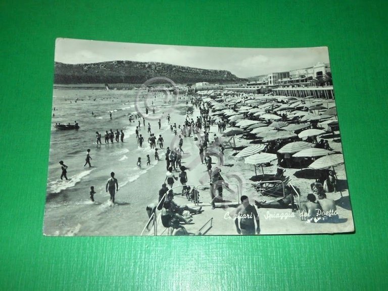 Cartolina Cagliari - Spiaggia del Poetto 1955 ca