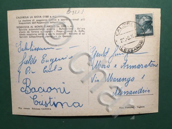 Cartolina Caldirola - Abergo La Gioglia - 1935