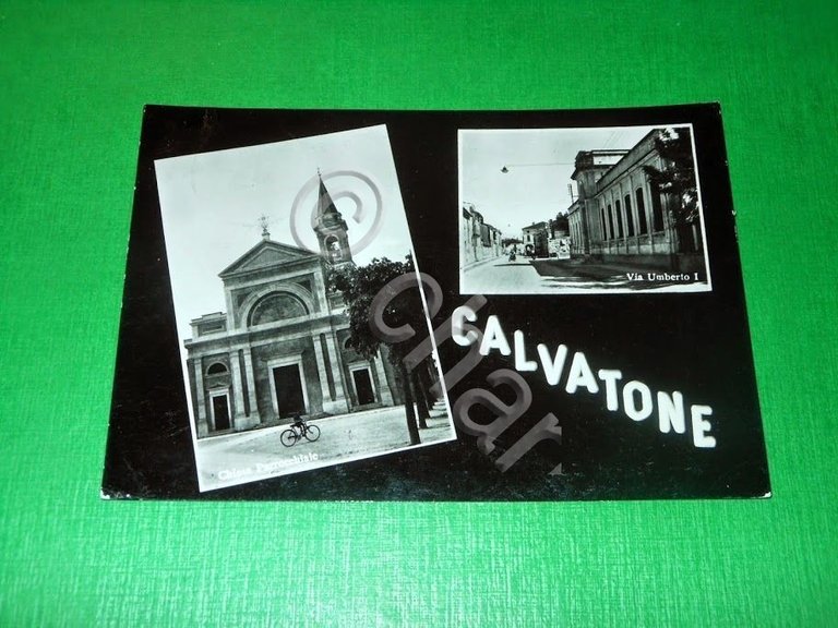 Cartolina Calvatone - Chiesa Parrocchiale e Via Umberto I 1962
