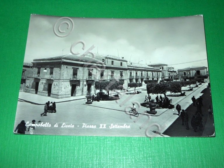 Cartolina Campobello di Licata - Piazza XX Settembre 1955 ca