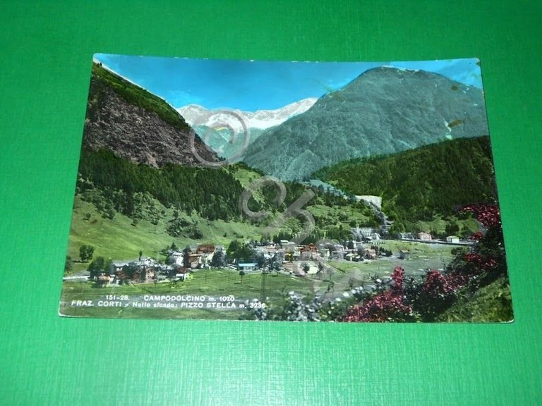 Cartolina Campodolcino - Fraz. Corti - Sfondo Pizzo Stella 1964