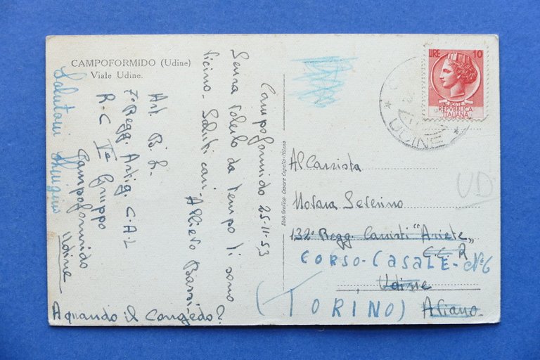 Cartolina Campoformido - Vale Udine - 1953.