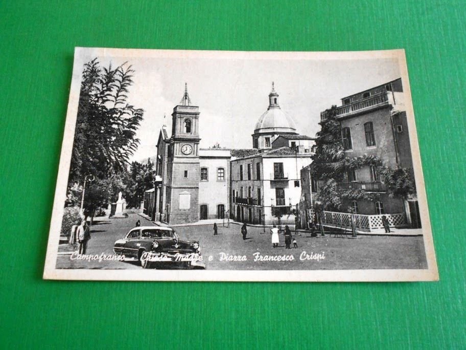 Cartolina Campofranco - Chiesa Madre e Piazza Francesco Crispi 1955 …