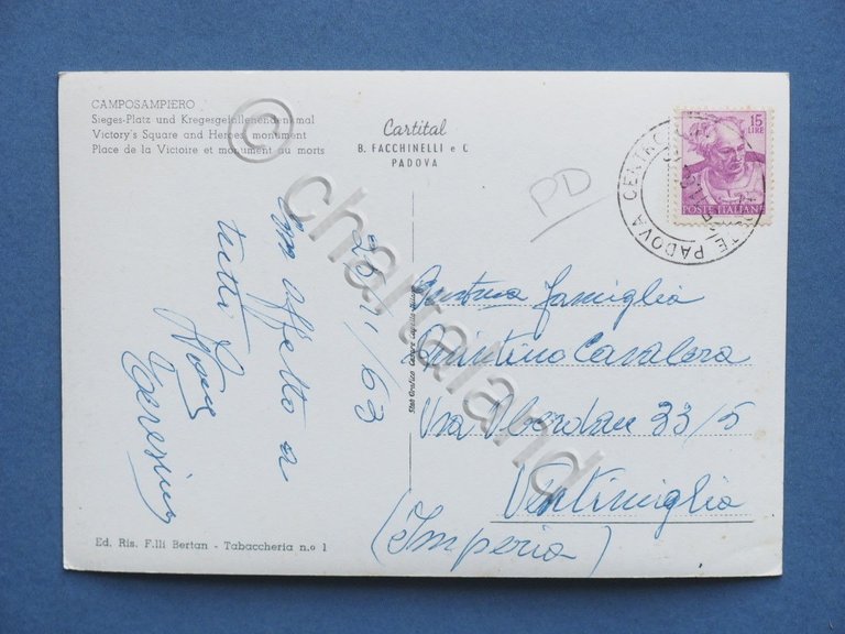 Cartolina Camposampiero - Piazza Vittoria e Monmento ai Caduti - …