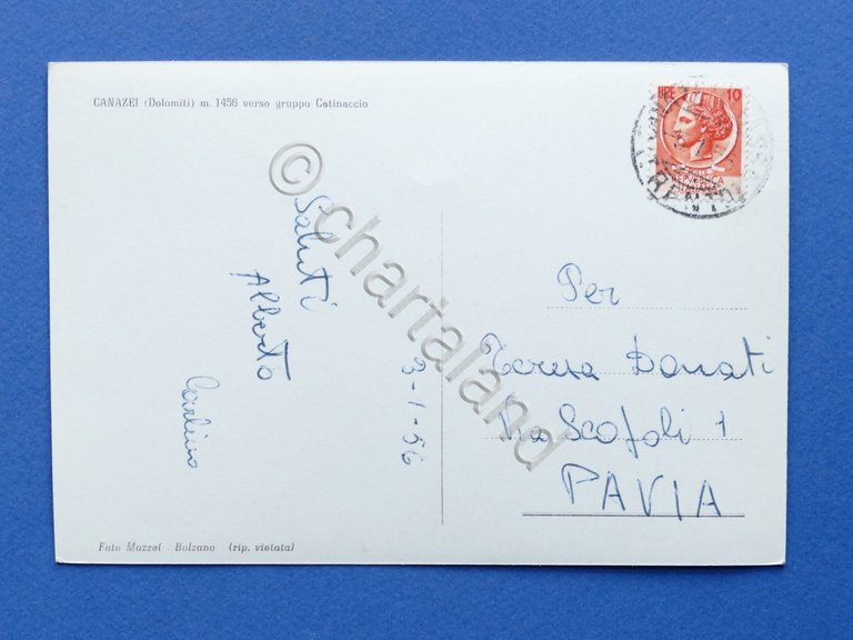 Cartolina Canazei - Verso gruppo Catinaccio - 1956