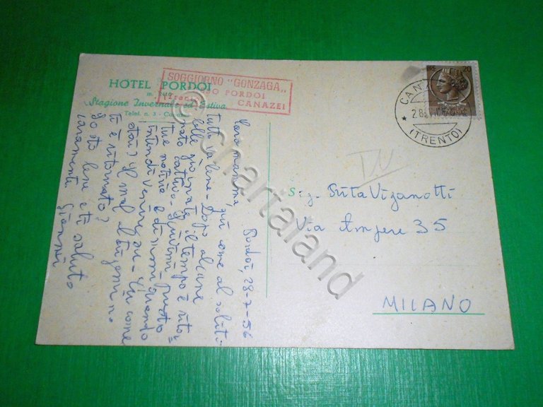 Cartolina Canazei ( Trento ) - Hotel Pordoi 1956