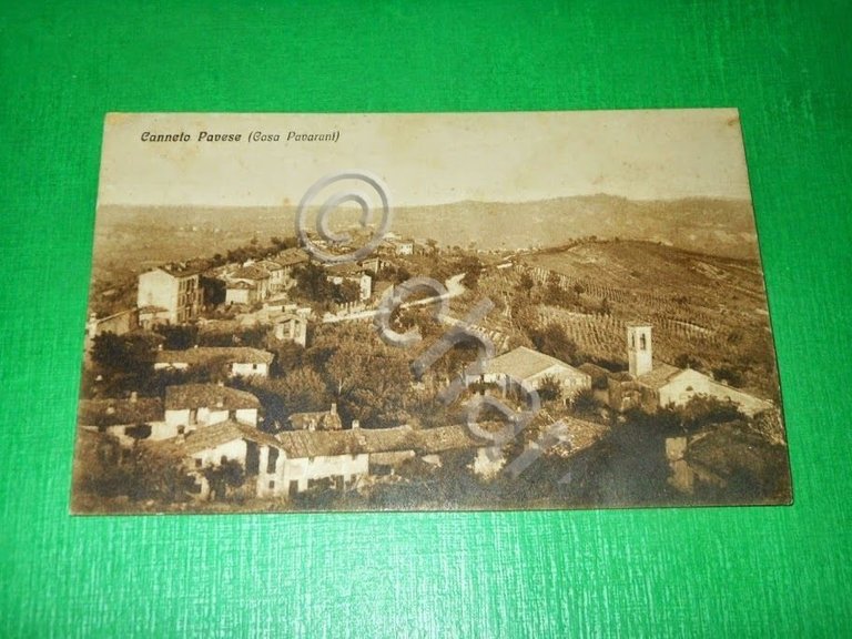 Cartolina Canneto Pavese - Casa Pavarani - Panorama 1920 ca.