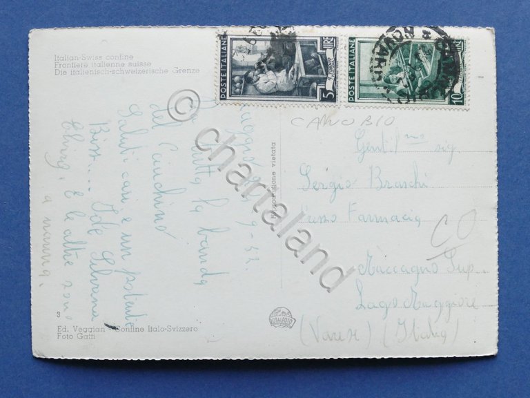 Cartolina Cannobio - Confine Italiano - Dogana Svizzera - 1952