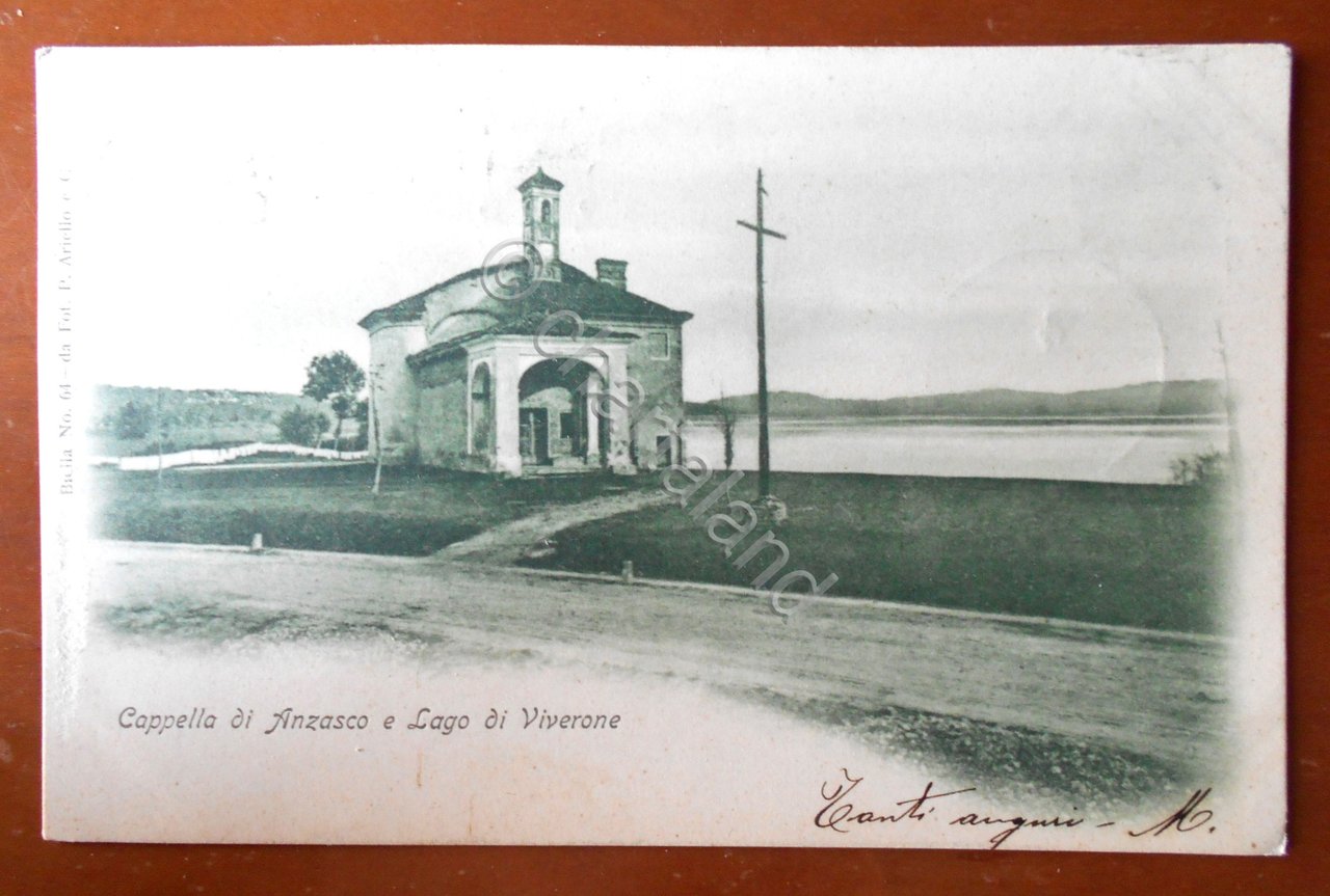 Cartolina Cappella di Anzasco e Lago di Viverone - 1902