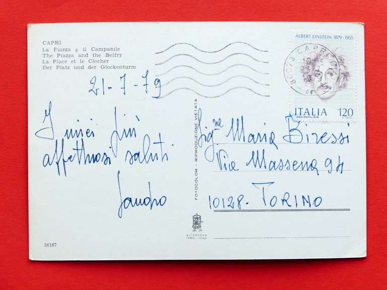 Cartolina Capri - La Piazza e il Campanile - 1979.