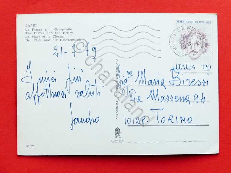 Cartolina Capri - La Piazza e il Campanile - 1979.