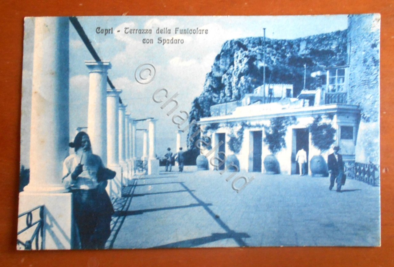 Cartolina Capri - Terrazza della funicolare con spadaro - 1934