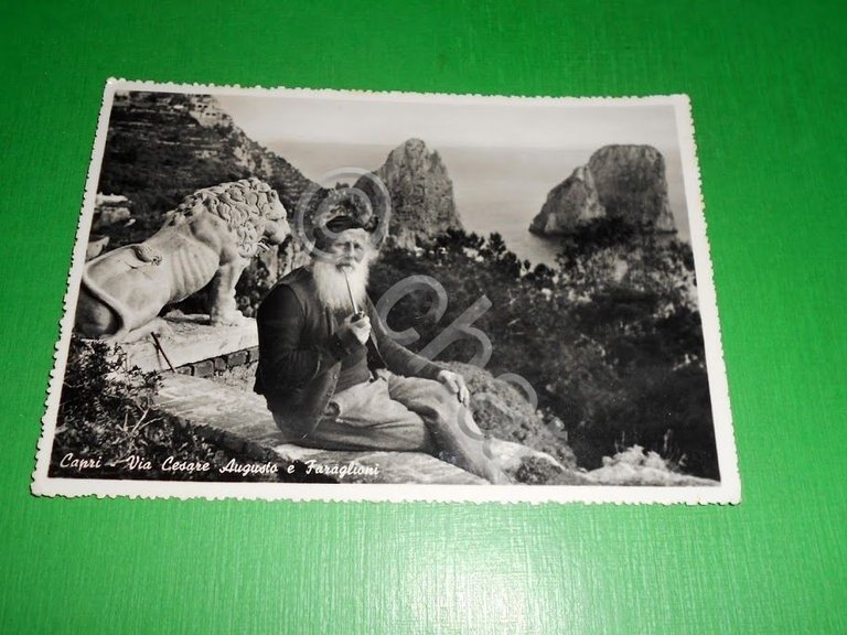 Cartolina Capri - Via Cesare Augusto e faraglioni 1953