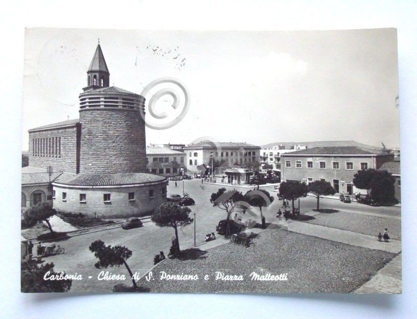 Cartolina Carbonia - Chiesa di S. Ponziano 1961.