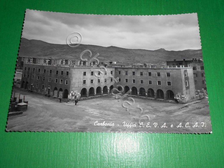 Cartolina Carbonia - Uffici CEVA e ACAI 1950 ca.