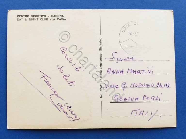 Cartolina Carona - Day & Night Club La Cava - …
