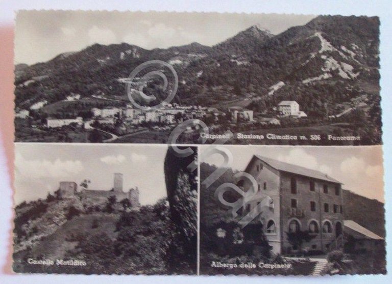 Cartolina Carpineto panorama e Albergo Carpinete 1957