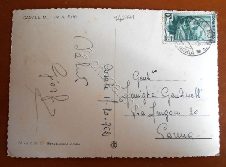 Cartolina Casale M. - Via A. Saffi - 1952