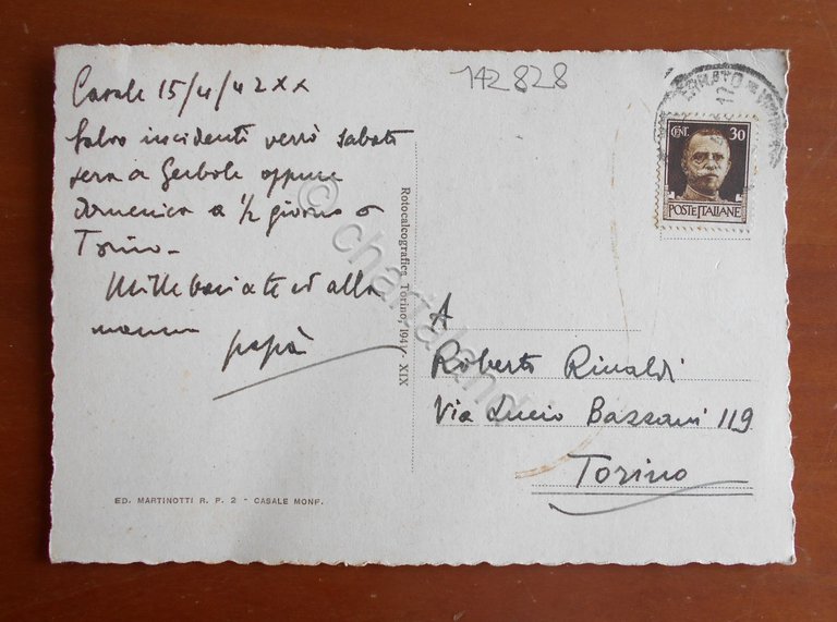 Cartolina Casale Monferrato - Piazza Carlo Alberto - 1942