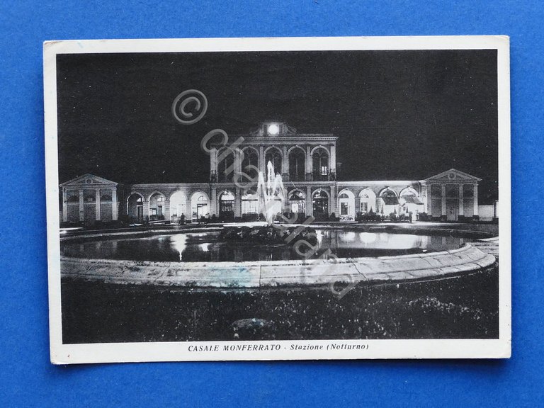 Cartolina Casale Monferrato - Stazione - Notturno - 1954.