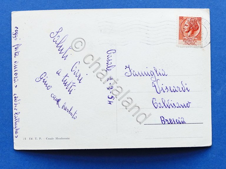 Cartolina Casale Monferrato - Stazione - Notturno - 1954.