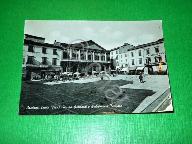Cartolina Casciana Terme - Piazza Garibaldi e Stabilimento Termale 1963