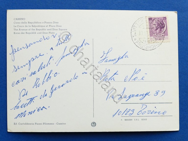 Cartolina Cassino - Corso della Repubblica e Piazza Diaz - …