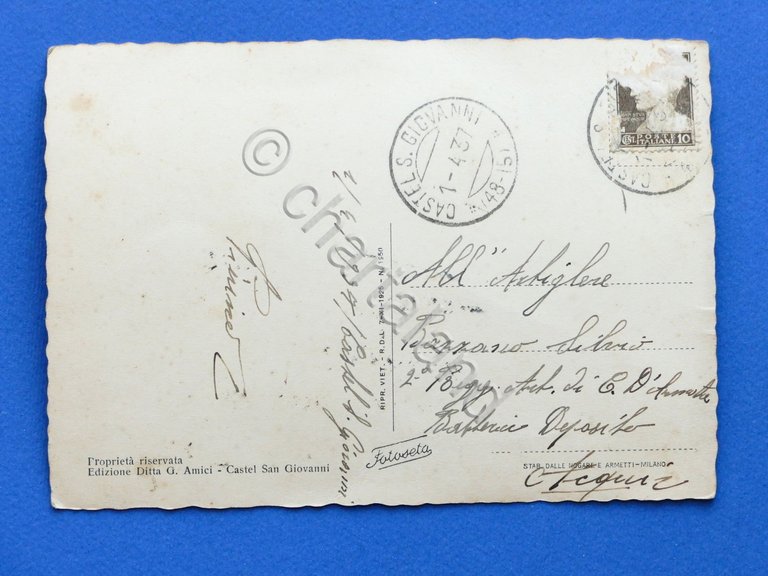 Cartolina Castel S. Giovanni - Corso Umberto I - 1937.