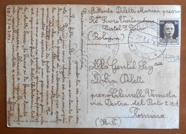 Cartolina Castel S. Pietro - Panorama a volo - 1943