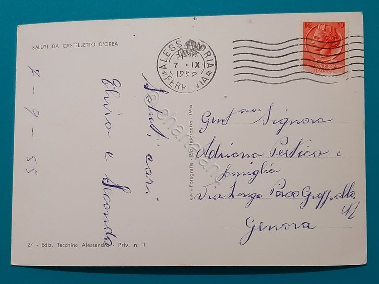 Cartolina Castelletto D' Orba - Vallata Lavagello - 1955