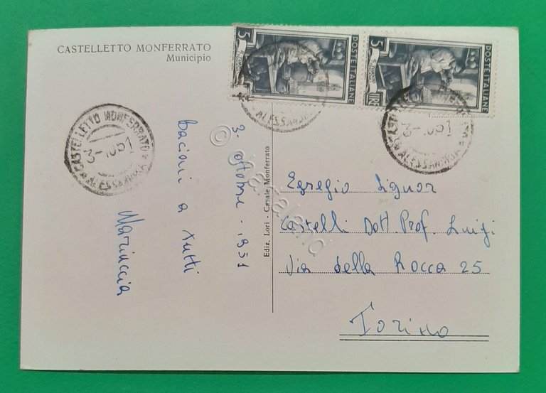 Cartolina Castelletto Monferrato - Municipio - 1951