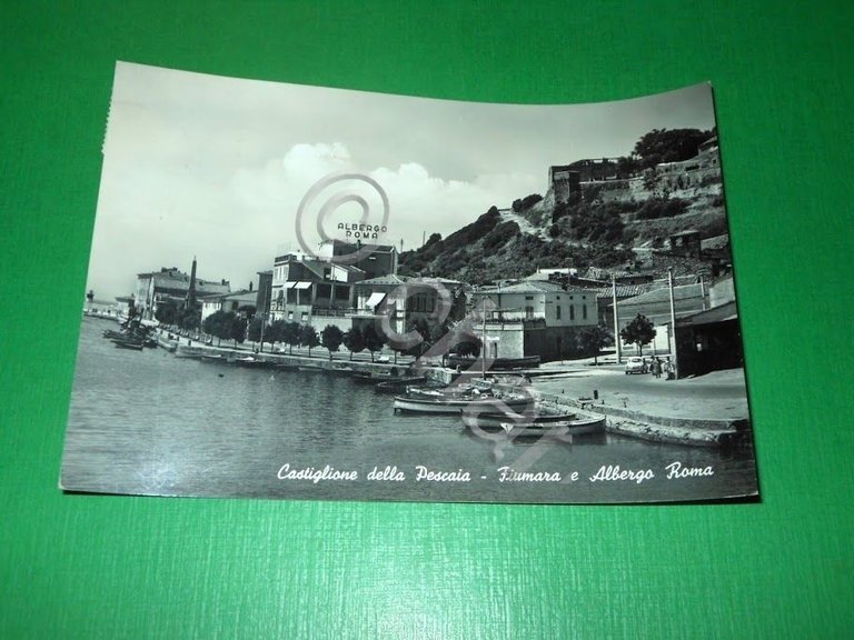 Cartolina Castiglione della Pescaia - Fiumara e Albergo Roma 1962