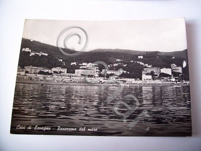 Cartolina Cavi di Lavagna - Panorama dal mare 1954.