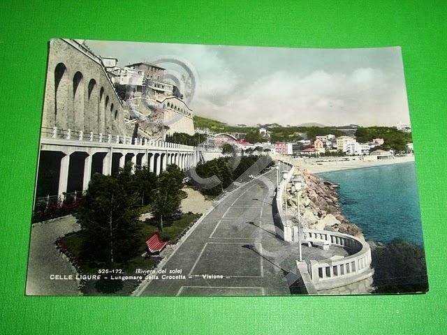Cartolina Celle Ligure - Lungomare della Crocetta 1957