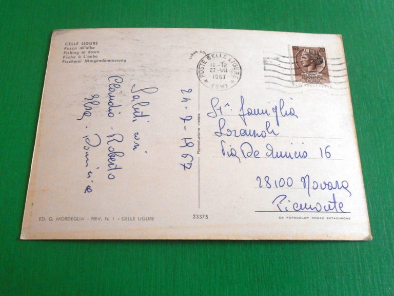 Cartolina Celle Ligure - Pesca all' alba 1967.