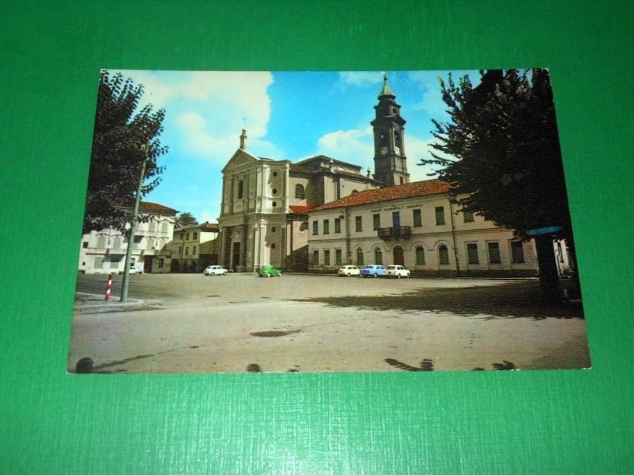 Cartolina Centallo - Chiesa Parrocchiale e Scuole Elementari 1965 ca.