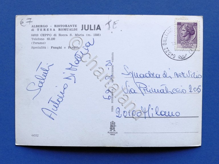 Cartolina Ceppo di Rocca S. Maria - Albergo Ristorante Julia …