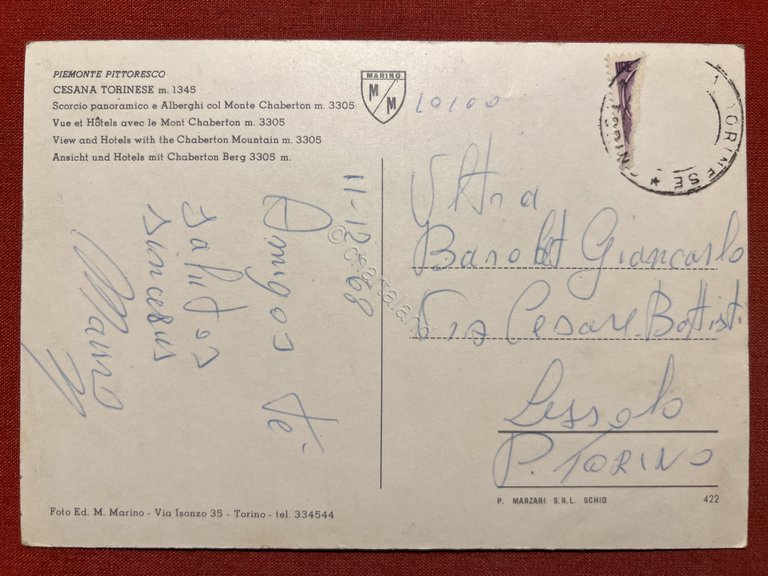 Cartolina Cesana Torinese - Scorcio Panoramico e Alberghi col M. …