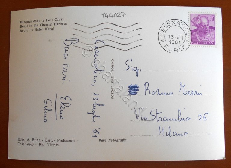 Cartolina Cesenatico - Barche nel Porto Canale - 1961