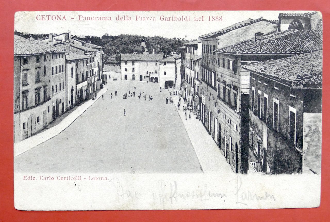 Cartolina Cetona - Panorama della Piazza Garibaldi nel 1888