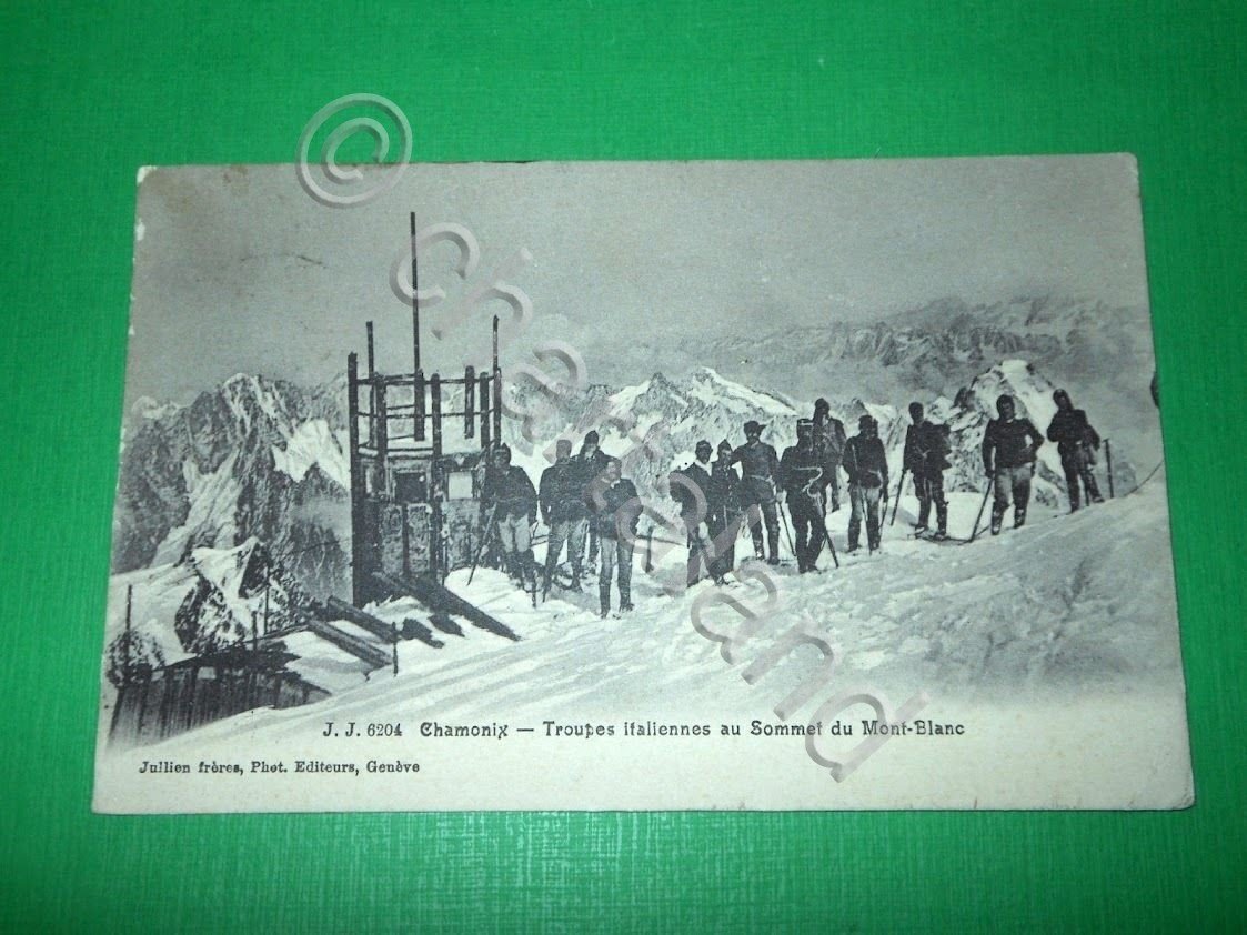 Cartolina Chamonix - Truppe Italiane sul Monte Bianco 1908.