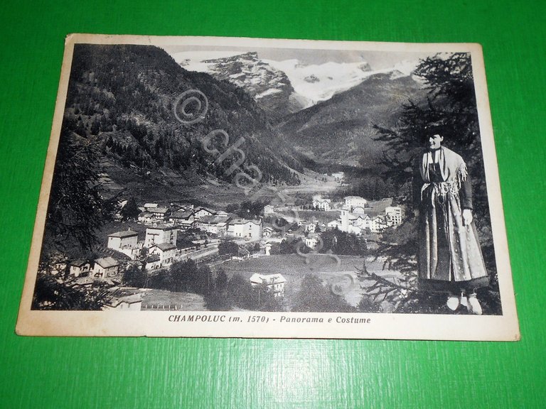 Cartolina Champoluc - Panorama e Costume 1954